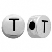 Perles au look métallique lettre T argenté antique