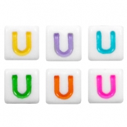 Perles acryliques alphabet lettre U multicolore-blanc