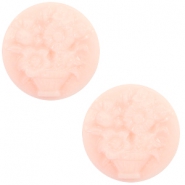 Cabochon basique camée 20mm bouquet rose clair-blanc cassé