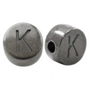 Perles alphabet en m&eacute;tal DQ lettre K argent&eacute; anthracite (sans nickel)