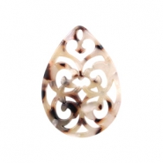Pendentifs en r&eacute;sine goutte baroque 38x27mm Marron beige m&eacute;lang&eacute;