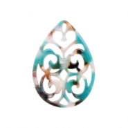 Pendentifs en r&eacute;sine goutte baroque 37x26mm Turquoise-marron