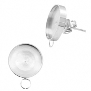 Boucles d'oreilles Polaris Steel (Inox) avec serti pour cabochon 7mm/Swarovski SS34 (avec anneau horizontal) Argenté