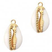 Perles coquillage specials pendentif Cauri Crème beige-doré