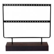 Pr&eacute;sentoir bijoux pour boucles d'oreilles 2 lignes avec pied en bois Noir-marron fonc&eacute;