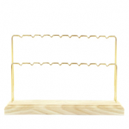 Pr&eacute;sentoir bijoux pour boucles d'oreilles 2 lignes Bois naturel-dor&eacute;