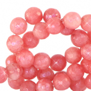 Pierres naturelles 6mm facett&eacute;es rond Rouge corail vif-opal AB coating