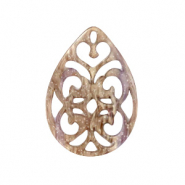 Pendentifs en r&eacute;sine goutte baroque 38x27mm Taupe amande sucr&eacute;