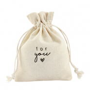 Sachet &agrave; bijoux en lin "for you" Blanc cass&eacute;