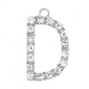 Breloques en m&eacute;tal Basic Quality strass lettre D Argent&eacute; antique