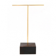 Pr&eacute;sentoir bijoux en forme de T pour boucles d'oreilles avec pied en bois Marron fonc&eacute;-dor&eacute;