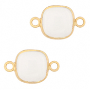 Pierres naturelles pendentifs Quartz Laiteux connecteur 12x12mm Blanc-doré