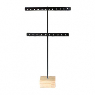 Pr&eacute;sentoir bijoux en forme de T pour boucles d'oreilles avec pied en bois noir-bois