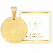 Mix & Match breloques en acier Inox 15mm Fleur de naissance Ao&ucirc;t- Coquelicot Dor&eacute;