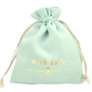 Sachet &agrave; bijoux "with love" Vert menthe-dor&eacute;