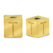 Perles en acier Inox lettre T Dor&eacute;