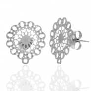 Boucles d'oreilles en acier Inox/puces d’oreilles fleur bohèmes avec anneau Argenté