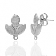 Boucles d'oreilles en acier Inox/puces d&rsquo;oreilles ovale avec anneau Argent&eacute;