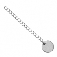 Appr&ecirc;ts en acier inox cha&icirc;nette d'extension m&eacute;daillon rond 12mm Argent&eacute;