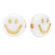 Perles lettres acryliques smiley Blanc-dor&eacute;