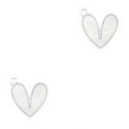 Pendentifs en r&eacute;sine coeur Argent&eacute;-blanc cass&eacute;