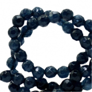 Pierres naturelles 4mm Jade facett&eacute;es Bleu fonc&eacute;