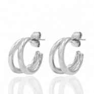 Boucles d'oreilles puces en acier inox cr&eacute;oles Argent&eacute;