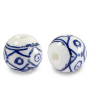 Perles en céramique 10mm Blanc-bleu de Delft