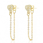 M&eacute;tal TQ laiton boucles d'oreilles cha&icirc;nette avec coeur Dor&eacute;-cristal