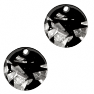 Pendentifs en r&eacute;sine rond 12mm argent&eacute;-noir