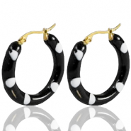Boucles d'oreilles en acier Inox créoles émaillée 30mm Noir blanc-doré