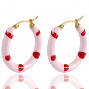 Boucles d'oreilles en acier Inox créoles émaillée 26mm Rose doux clair rouge-doré