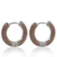 Boucles d'oreilles en acier Inox créoles émaillée 16mm Marron palissandre-argenté