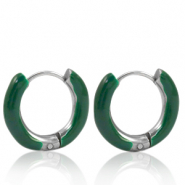Boucles d'oreilles en acier Inox créoles émaillée 16mm Vert sacramento-argenté