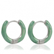 Boucles d'oreilles en acier Inox créoles émaillée 16mm Vert persan-argenté