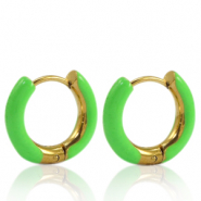 Boucles d'oreilles en acier Inox créoles émaillée 16mm Vert vif-doré