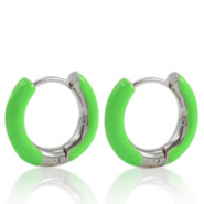 Boucles d'oreilles en acier Inox créoles émaillée 16mm Vert vif-argenté