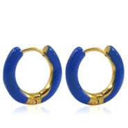 Boucles d'oreilles en acier Inox créoles émaillée 16mm Bleu cobalt-doré