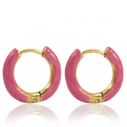 Boucles d'oreilles en acier Inox créoles émaillée 16mm Rose punch-doré