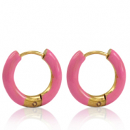 Boucles d'oreilles en acier Inox créoles émaillée 16mm Rose thulian-doré