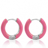 Boucles d'oreilles en acier Inox créoles émaillée 16mm Rose thulian-argenté