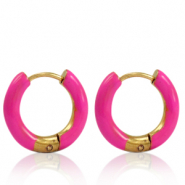 Boucles d'oreilles en acier Inox créoles émaillée 16mm Baie rose-doré