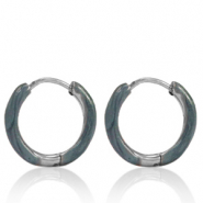Boucles d'oreilles en acier Inox créoles émaillée 14mm Bleu gris-argenté