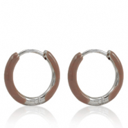 Boucles d'oreilles en acier Inox créoles émaillée 14mm Marron palissandre-argenté