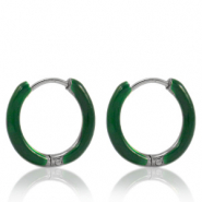 Boucles d'oreilles en acier Inox créoles émaillée 14mm Vert sacramento-argenté