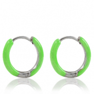 Boucles d'oreilles en acier Inox créoles émaillée 14mm Vert vif-argenté