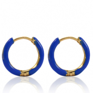 Boucles d'oreilles en acier Inox créoles émaillée 14mm Bleu cobalt-doré