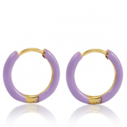 Boucles d'oreilles en acier Inox créoles émaillée 14mm Violet lavande-doré