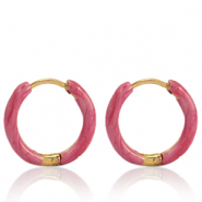 Boucles d'oreilles en acier Inox créoles émaillée 14mm Rose punch-doré