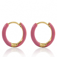 Boucles d'oreilles en acier Inox créoles émaillée 14mm Rose thulian-doré